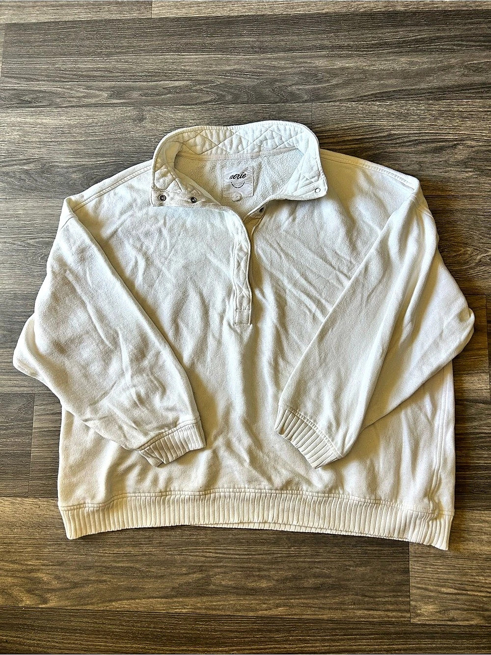 aerie Oh Snap! Sweatshirt Quarter Snap Pullover in cream XL Like New